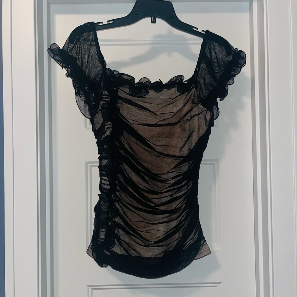 Gorgeous Boston Proper top—black mesh over nude lining. Sz S.